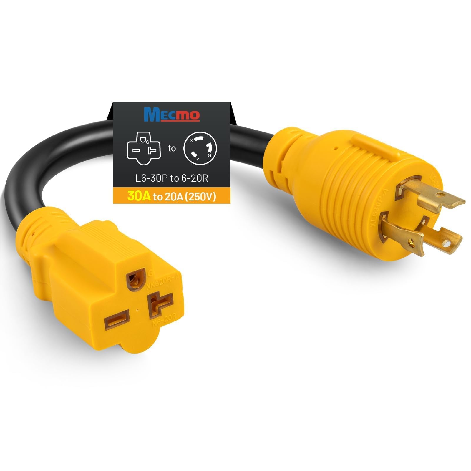 MECMO NEMA L6-30P to 6-15/20R Adapter, 30A 250V Locking Plug to